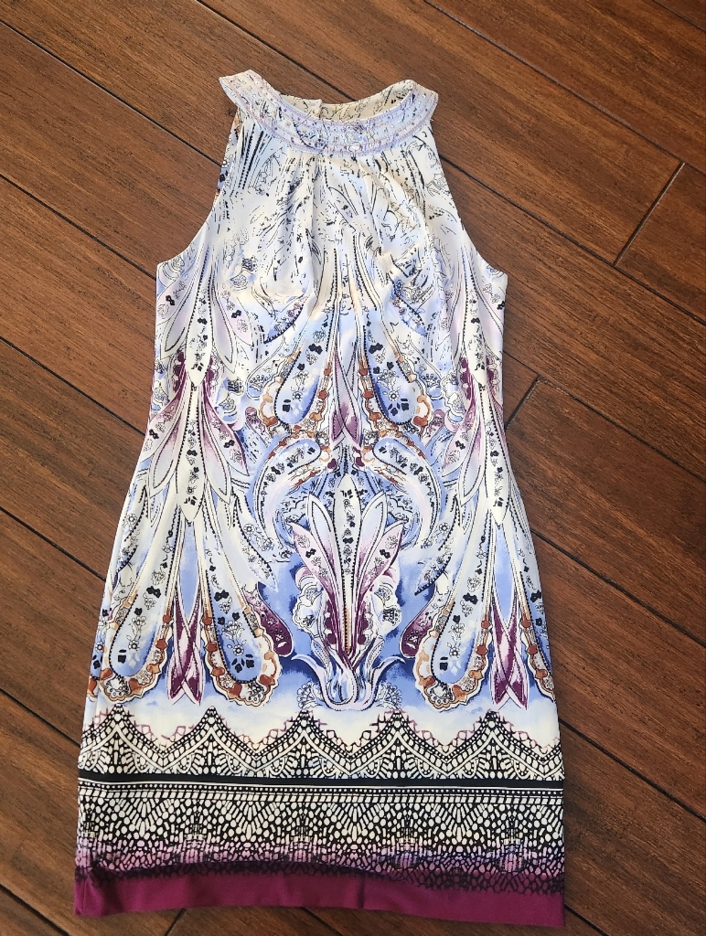 White House Black Market Paisley Halter Mini Dress in White, Lavender and Purple